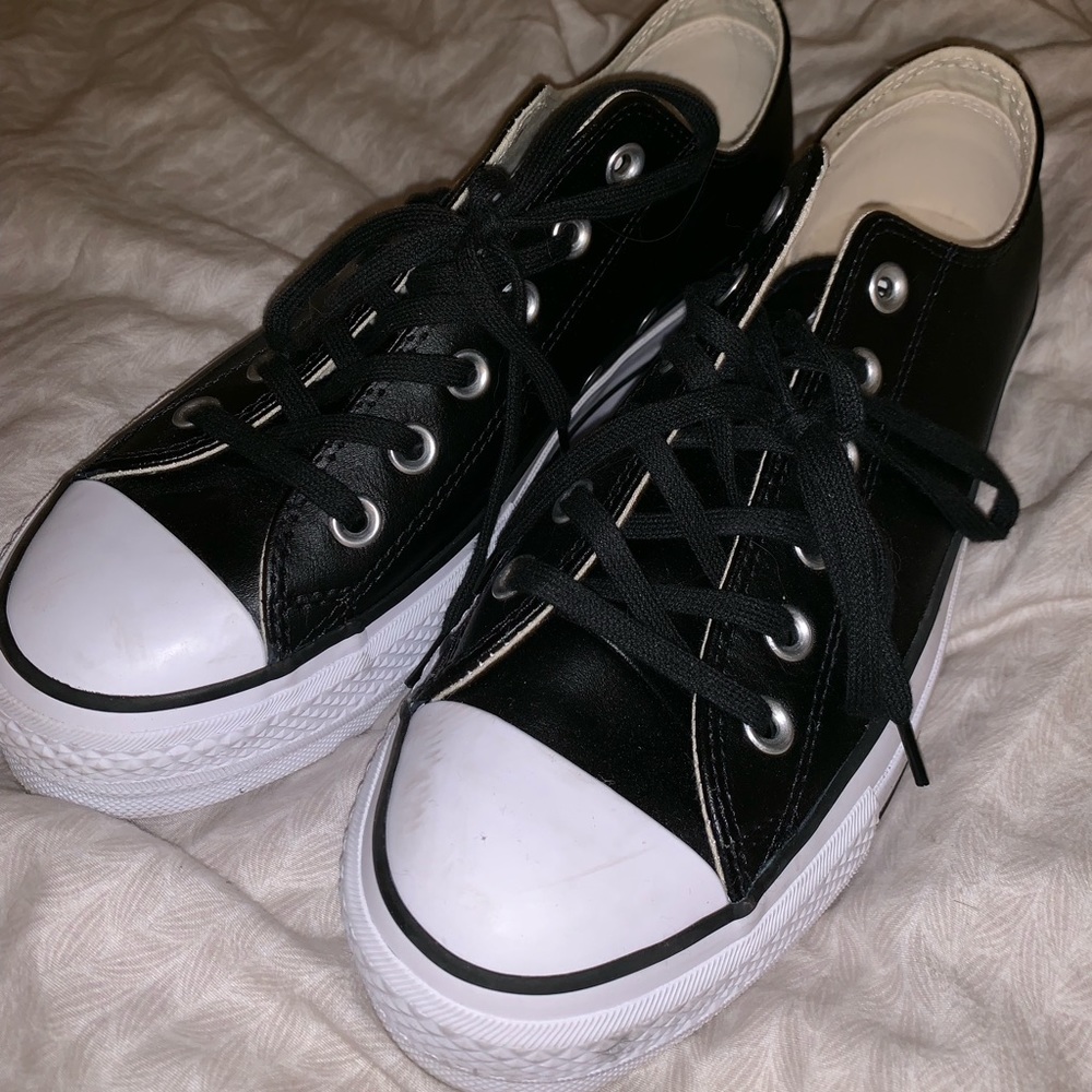 Black leather platform converse